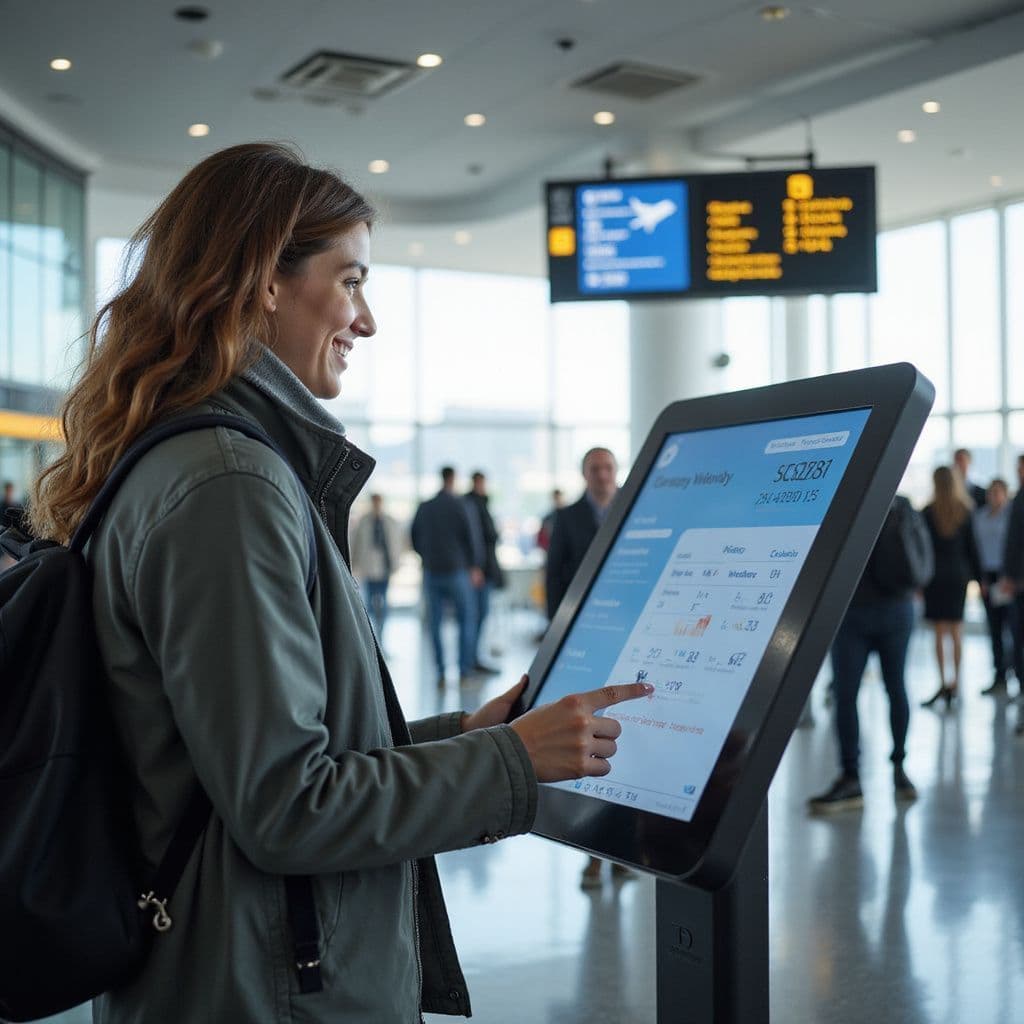 Traveller using an AI-ready touchscreen kiosk
